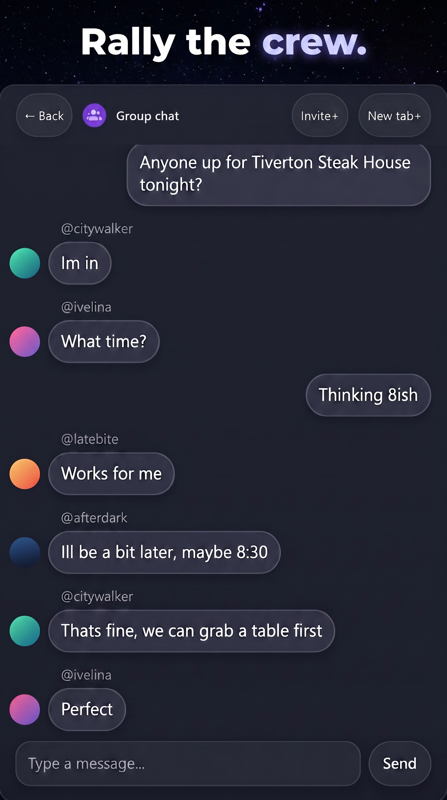 Loop Venues group chat and plan screen