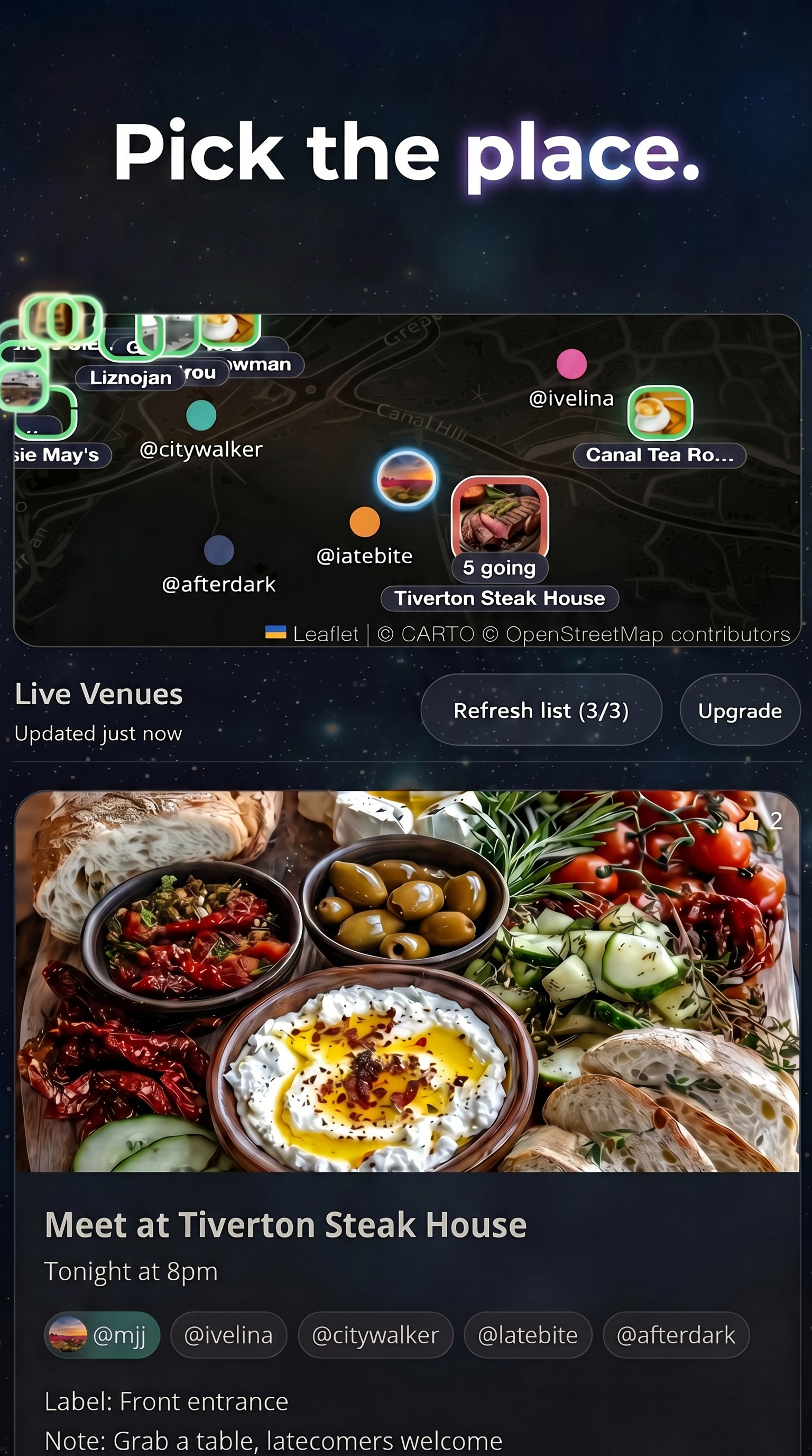Loop Venues meet pin and plan screen