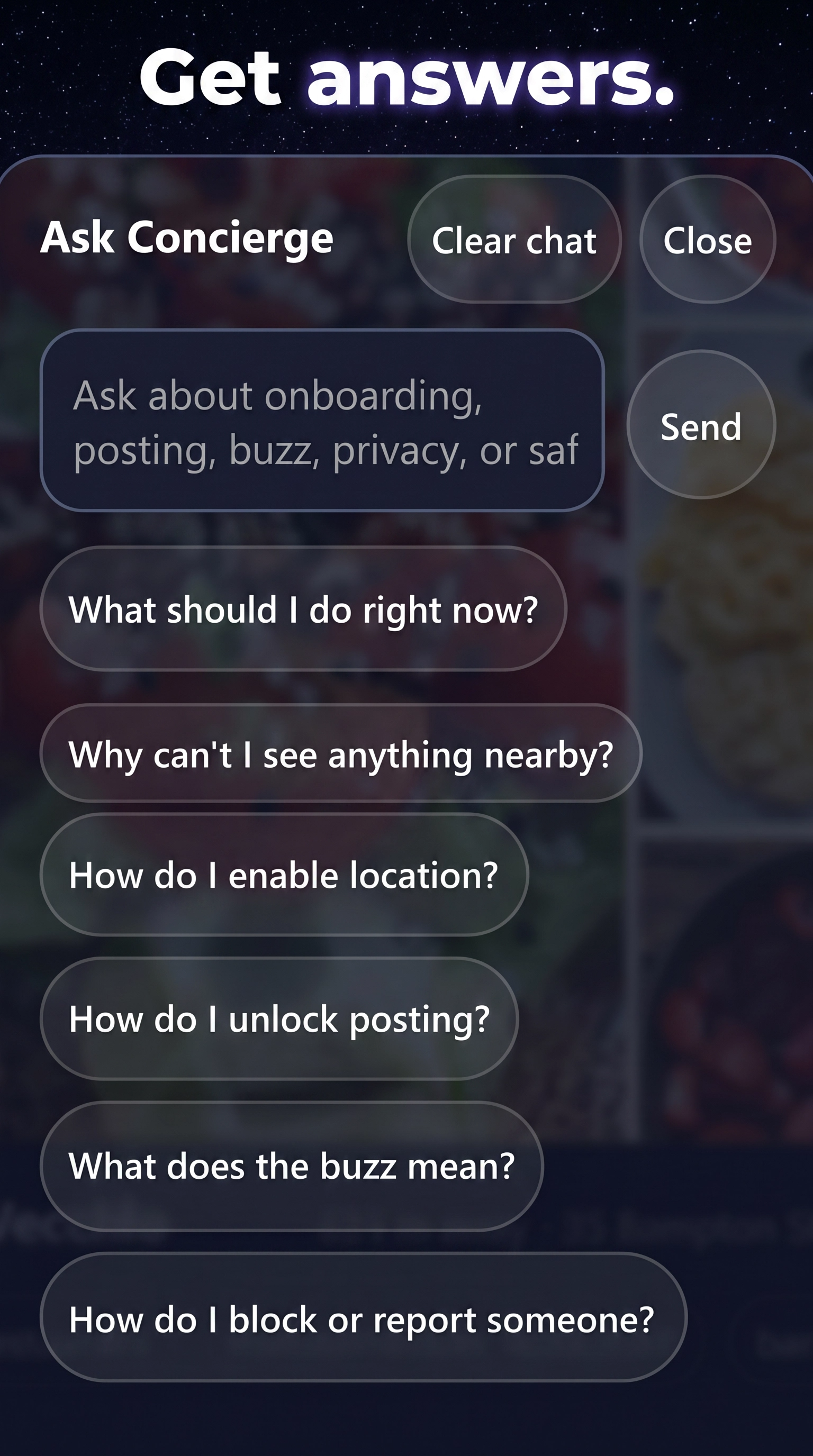 Loop Venues Ask Concierge help screen